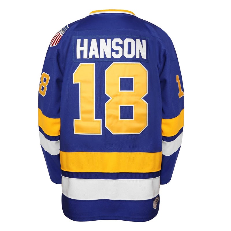 Phoneutrix Hanson Brothers Charlestown Chiefs 16 Jack 17 Steve 18 Jeff Slap Shot Movie Hockey Jersey Blue (18 Blue, XX-Large) - Image 3